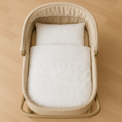 Baby Bettwäsche 4-teilig – Weiß mit Stickerei auf der Decke