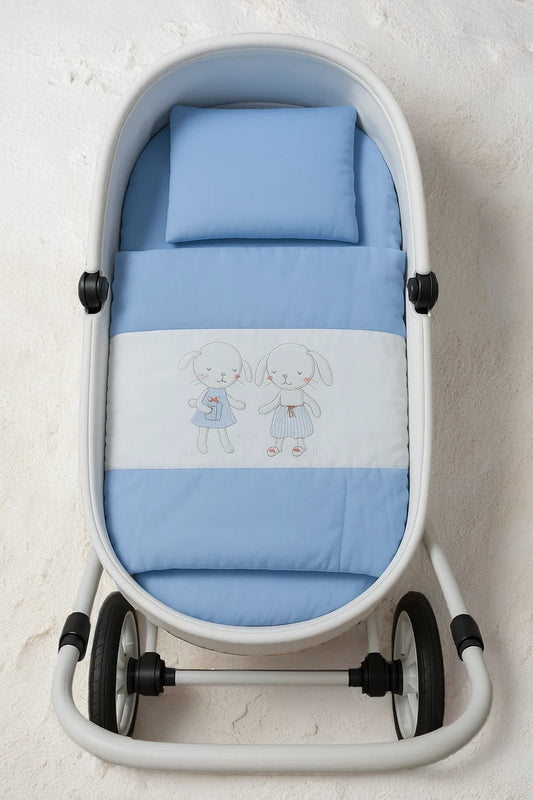 Baby Garnitur für Kinderwagen mit Stickerei Blau - babyhafen.de 