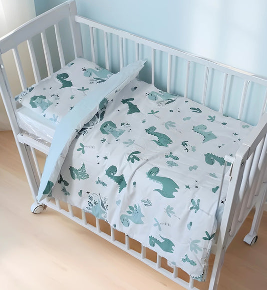 Baby Bettwäsche Set 4-teilig – Dino Mint – Baumwolle mit Füllung - babyhafen.de 