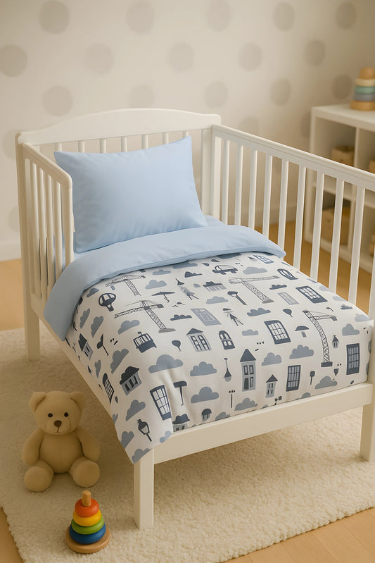 Baby Bettwäsche Set 4-tlg. Baustelle Motiv – Baumwolle mit Füllung - babyhafen.de 