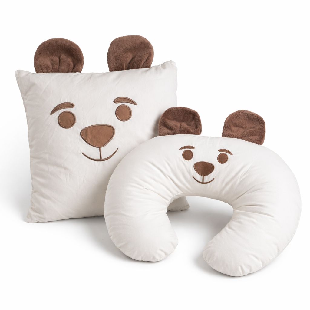 2er Set Babykissen und Stillhörnchen mit Bärenmotiv für Babybett