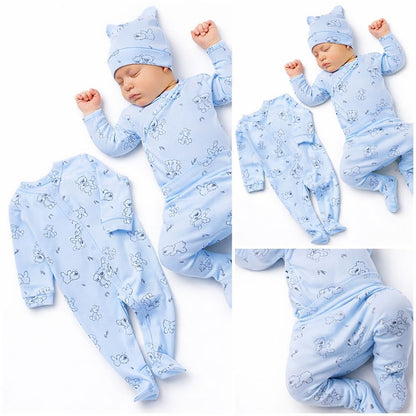 Hellblaues Neugeborenen Set aus Baumwolle – Babyhafen Kleidung mit Bärchenmotiv