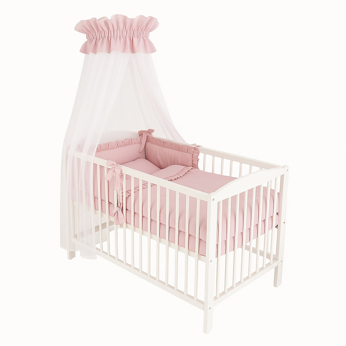 Babyhafen Royal Babybett 60x120 Rosa mit Himmel und Rüschenbettwäsche