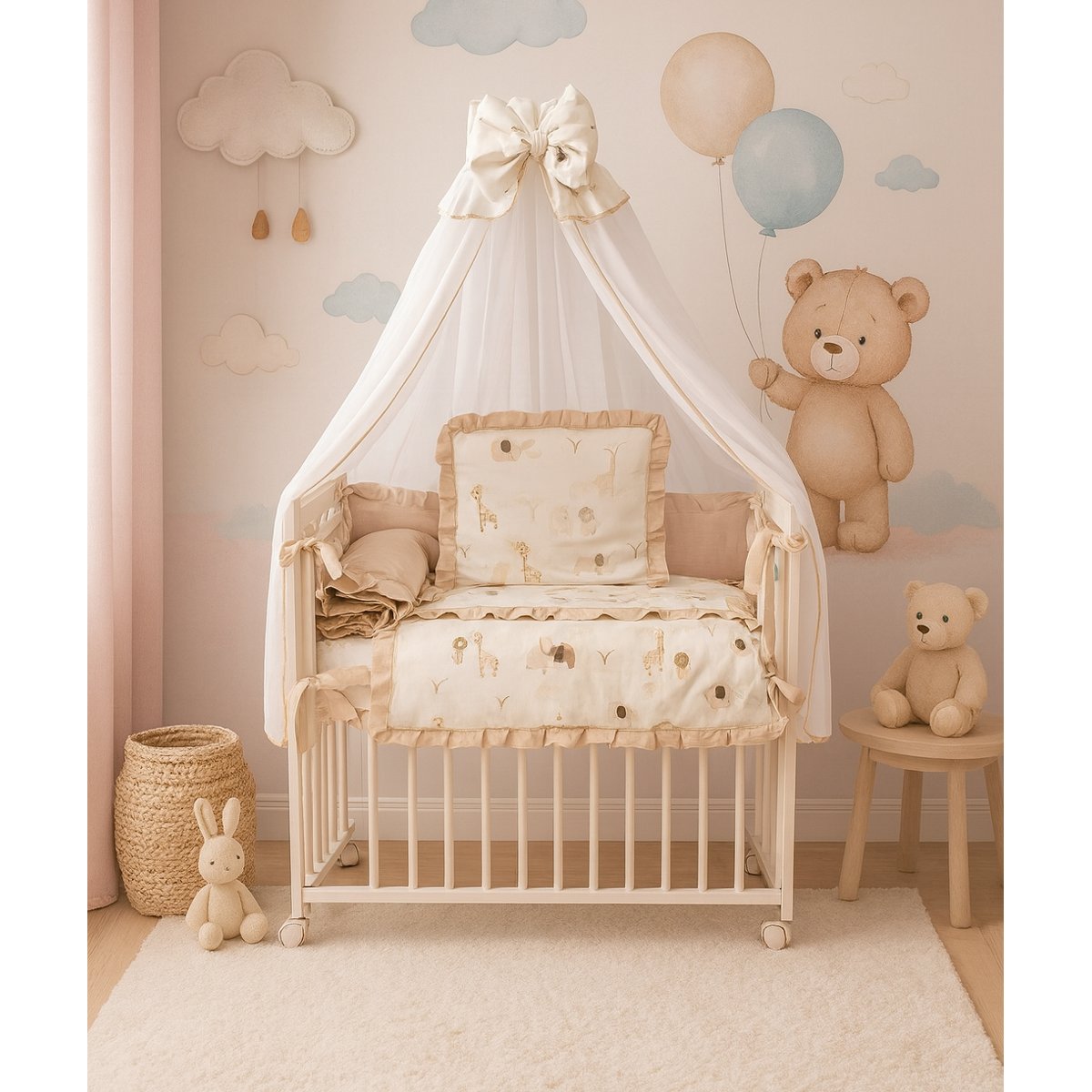 Babybett 3in1 Musselin Safari – Beistellbett & Stubenwagen ab Geburt - babyhafen.de 