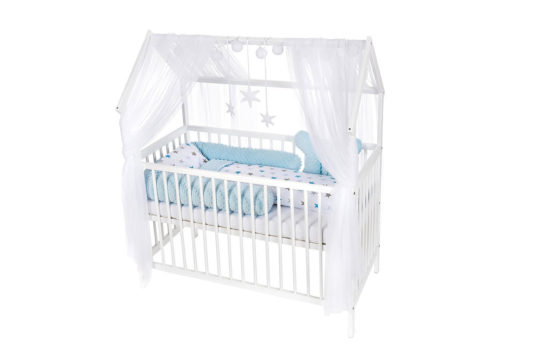 Babybett Haus Kinderbett 120x60 Matratze Bettset Stars BLAU - babyhafen.de 