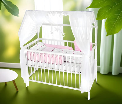 Hausbett Kinderbett 120x60 Matratze Minky Bettset Sterne Rosa - babyhafen.de 