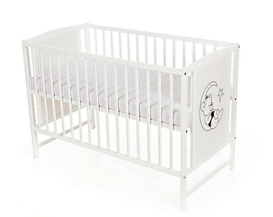 Komplettbett 120 × 60 Babybett Teddy auf dem Mond, rosa - babyhafen.de 