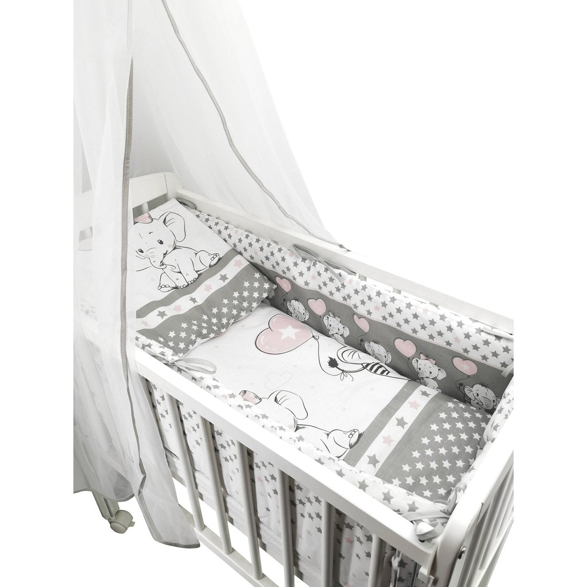 Höhenverstellbares Baby Beistellbett 40 × 90 cm mit Elefanten Textilien