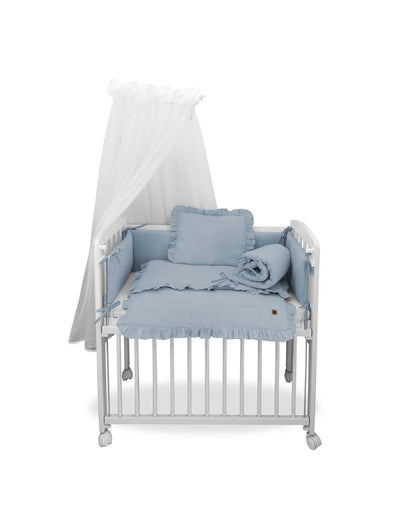 3in1 Beistellbett in Weiss mit Musselin Bettwäsche Jeans – Baby Komfort