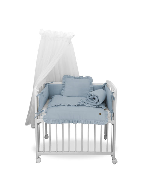 3in1 Beistellbett in Weiss mit Musselin Bettwäsche Jeans – Baby Komfort