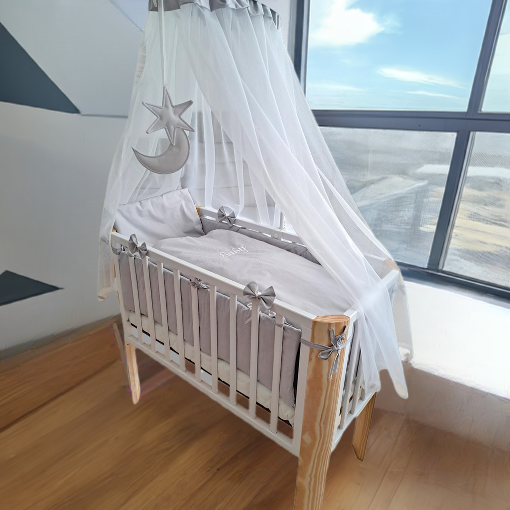 Beistellbett Stubenbett BABY HERZEN Schleifen Grau - babyhafen.de 