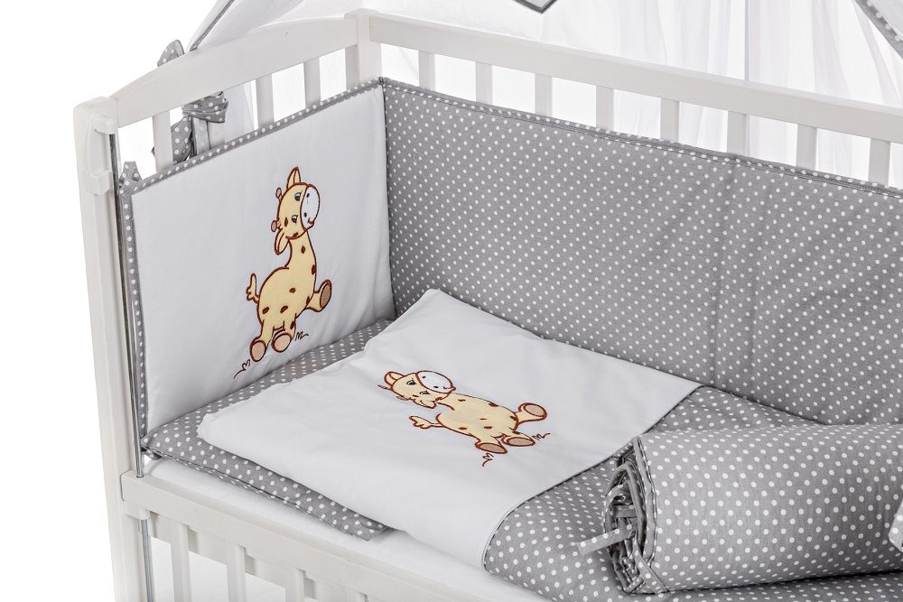 Babybettwäsche für Beistellbett Grau Giraffe - babyhafen.de 