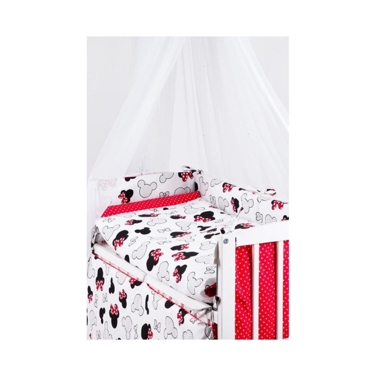 Babybettwäsche für Beistellbett – Minnie Design mit roten Schleifen - babyhafen.de 