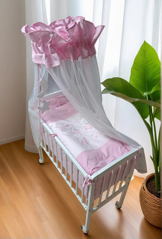 3in1 Beistellbett Bärchens Welt, rosa Bettwäsche, komplett - babyhafen.de 
