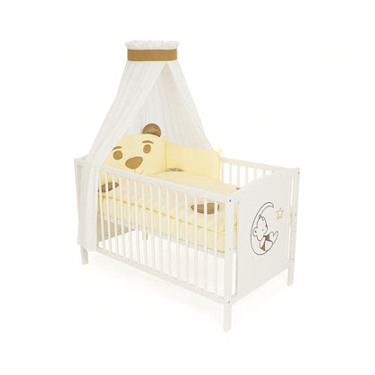 Beiges Babybett 60x120 mit Tiermotiv und Matratze – Babyhafen Mascotas Kollektion