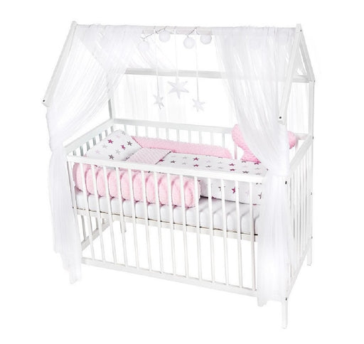 Hausbett Kinderbett 120x60 Matratze Minky Bettset Sterne Rosa - babyhafen.de 