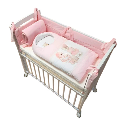 Beistellbett Baby weiß mit rosa Bio Baumwolle Nestchen & Matratze - babyhafen.de 