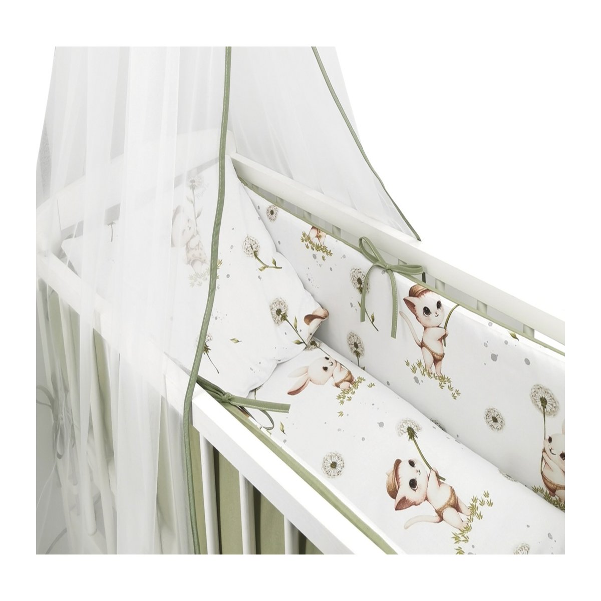 wiegenbettwäsche Baumwolle mit Kätzchen und Pusteblumen