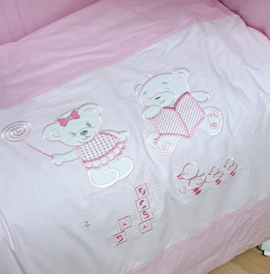 3in1 Beistellbett Bärchens Welt, rosa Bettwäsche, komplett - babyhafen.de 