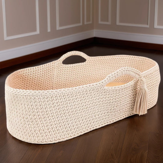 Moseskorb mit Matratze Handgehäkelter Groß Creme - babyhafen.de 