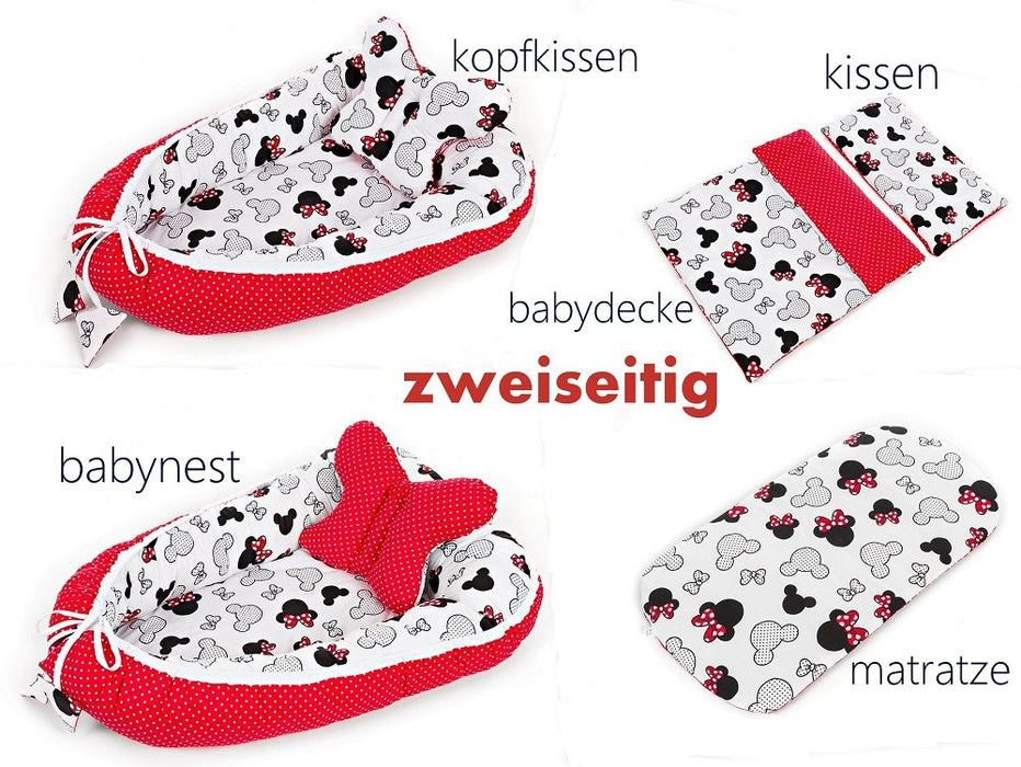 Babykokon Kuschelnest Baumwolle Minnie rote Schleifen Set - babyhafen.de 