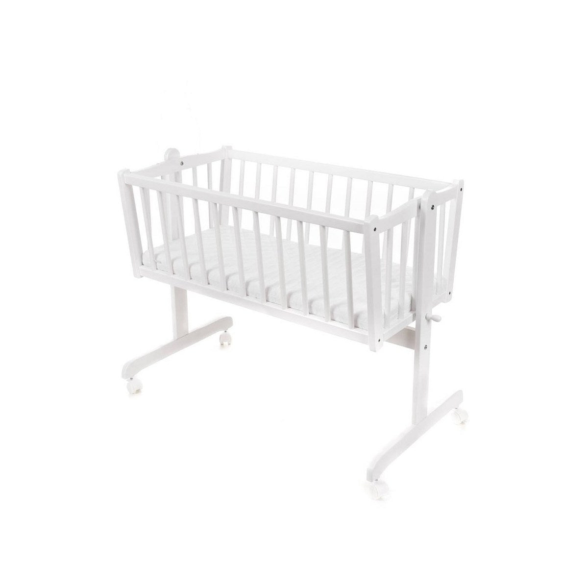Weiße Babywiege mit Matratze und Rollen für Babyzimmer