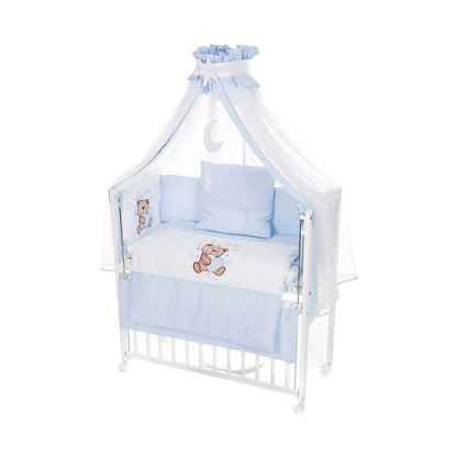Mobiles Beistellbett mit Rollen Komplett Krabbeldecke Teddy Blau - babyhafen.de 
