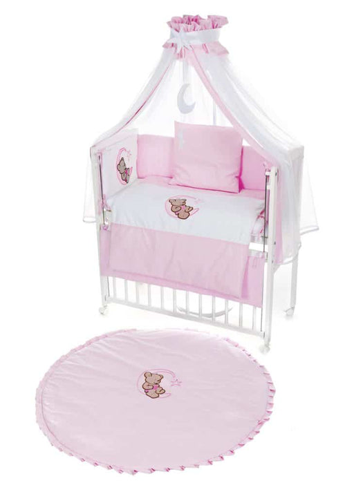 Bär auf Mond Beistellbett mit Rollen komplett Krabbeldecke rosa - babyhafen.de 