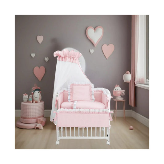 Babyhafen 3in1 Beistellbett Babybett Royal in Rosa mit Spitze und Himmel