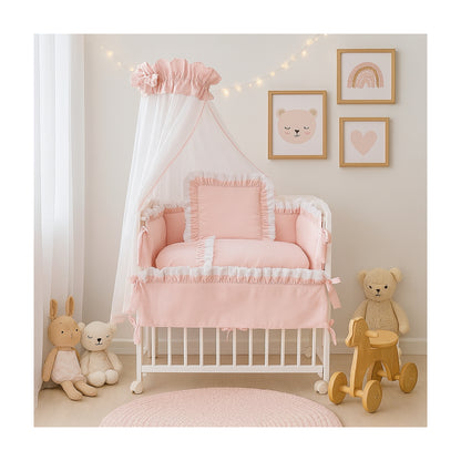Babyhafen 3in1 Beistellbett Babybett Royal in Rosa mit Spitze und Himmel