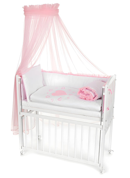 Mobiles Beistellbett 90x40 mit Rollen Komplett Herzen rosa - babyhafen.de 