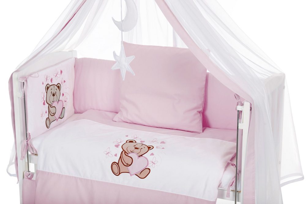 Beistellbett, weiß Boxspring inkl. textiler Ausstattung Teddy rosa - babyhafen.de 