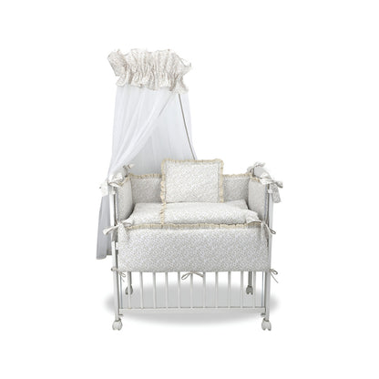 Beistellbett 40×90 Komplettset – Blümchen Beige, Rüschen & Spitze - babyhafen.de 