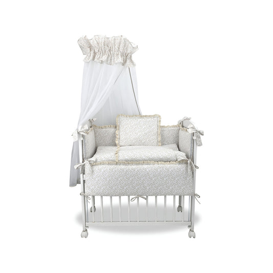 Beistellbett 40×90 Komplettset – Blümchen Beige, Rüschen & Spitze - babyhafen.de 