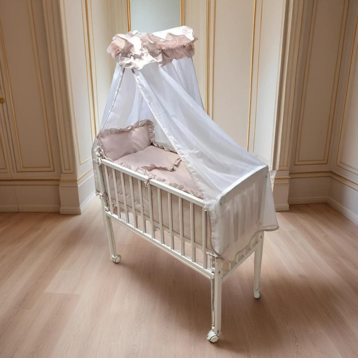Babybett Set Beige mit Schaummatratze, Nestchen und Baumwoll-Bettwäsche