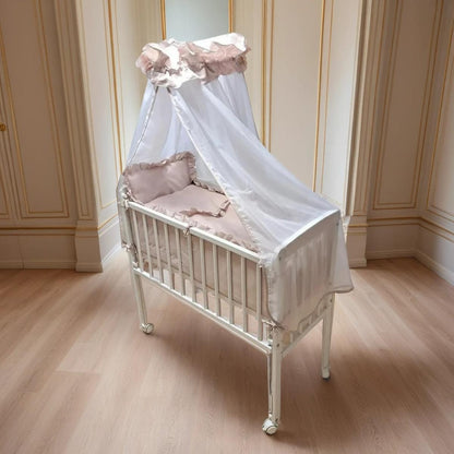 Babybett Set Beige mit Schaummatratze, Nestchen und Baumwoll-Bettwäsche