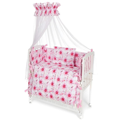Baby Beistellbett 90x40 cm – mit Matratze & Minky – Flamingo & Pfingstrose