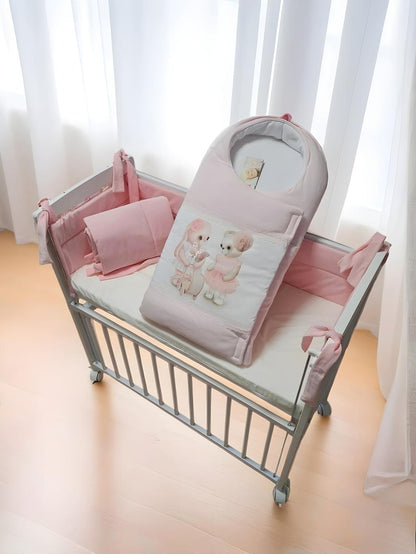 Beistellbett Baby weiß mit rosa Bio Baumwolle Nestchen & Matratze - babyhafen.de 