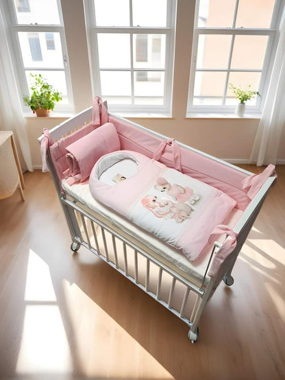 Beistellbett Baby weiß mit rosa Bio Baumwolle Nestchen & Matratze - babyhafen.de 