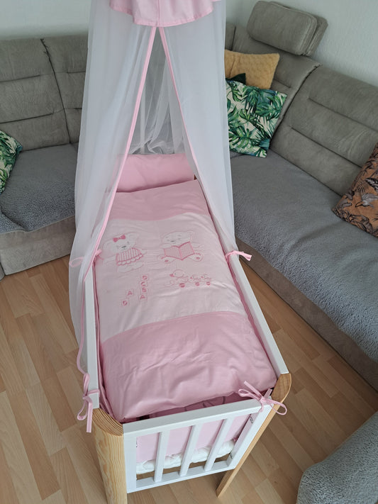 Beistellbett Baby verstellbar mit Bettbezug bestickt Rosa - babyhafen.de 
