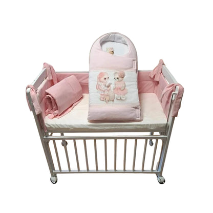 Beistellbett Baby weiß mit rosa Bio Baumwolle Nestchen & Matratze - babyhafen.de 