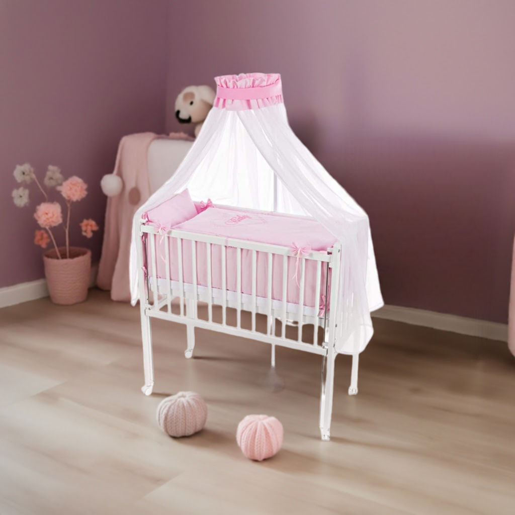 Beistellbett Matratze, Rollen, HERZEN rosa Deko-Schleifen - babyhafen.de 
