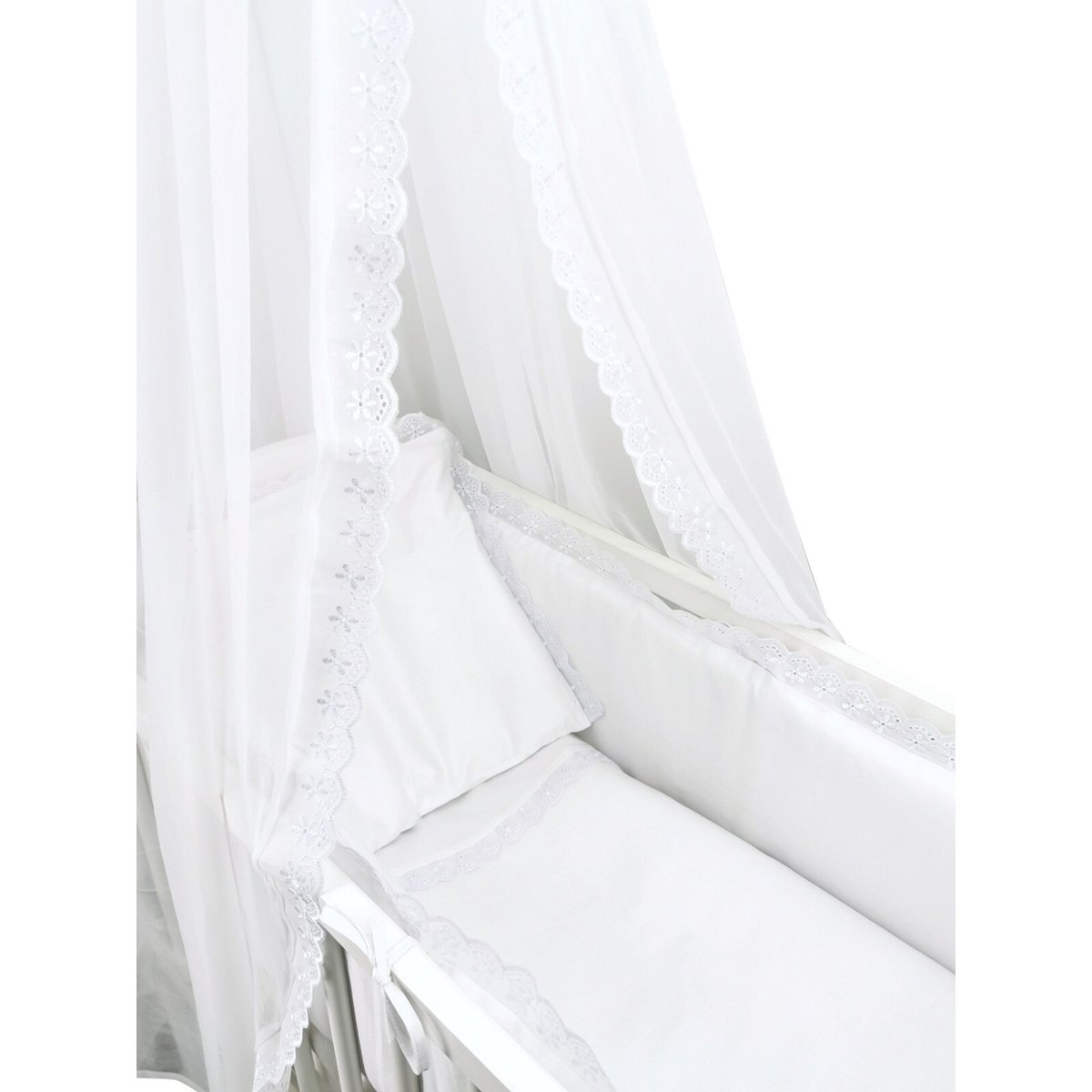 Edles Babybett 90x40 cm Weiß mit Baldachin und Bettwäsche