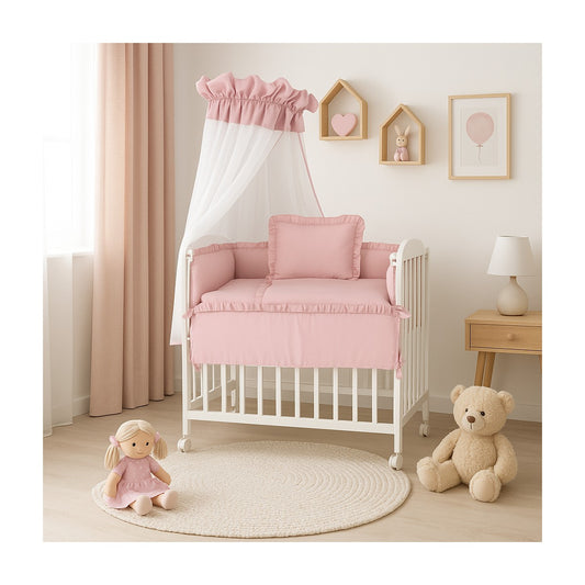 Beistellbett 90x40 cm Altrosa mit Himmel und Bettset – Komplettbett von Babyhafen