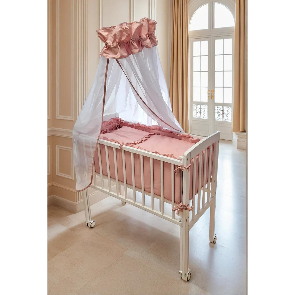 Beistellbett für Babys in Altrosa mit Baldachin und Kissen