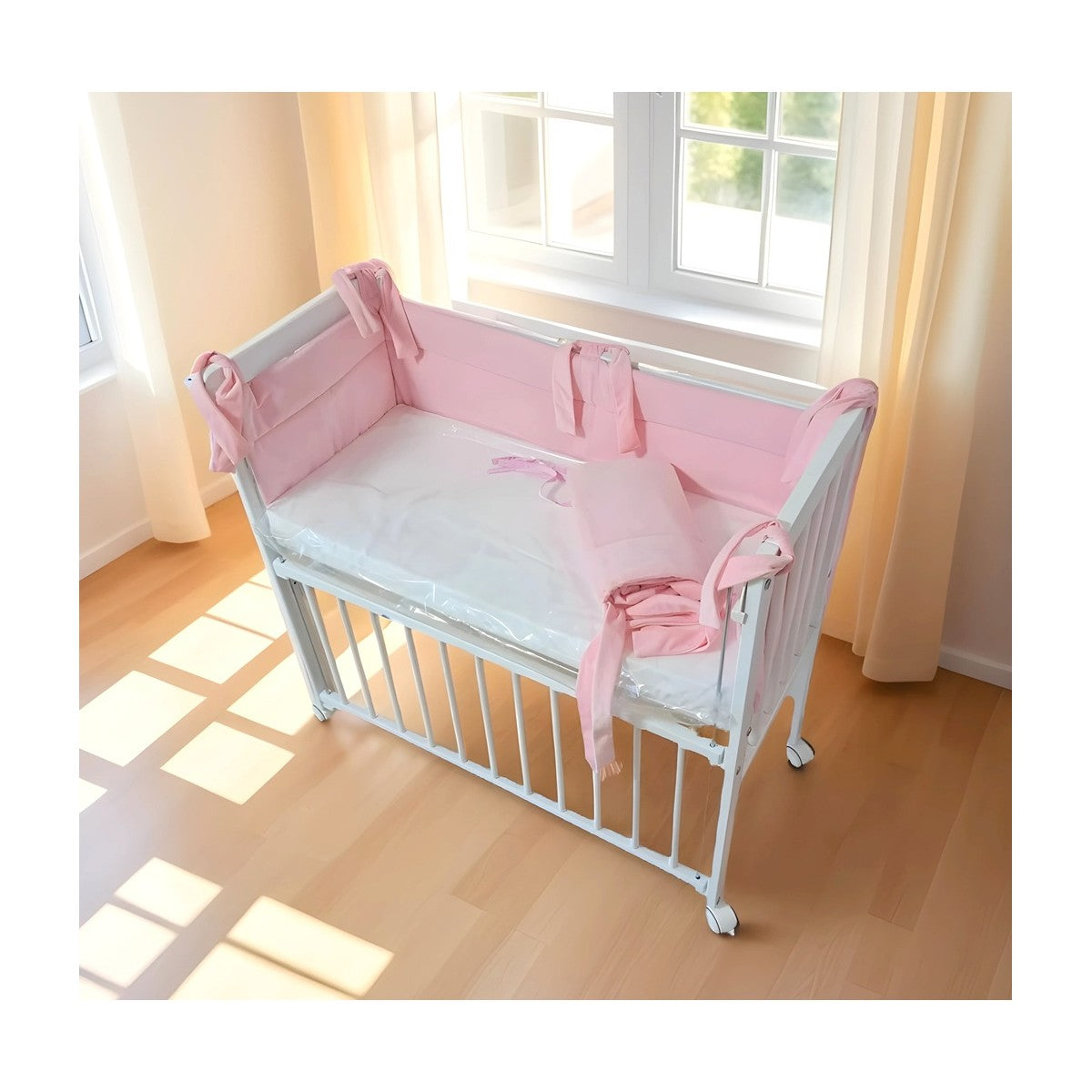 Beistellbett Babybett rosa mit weichem Samt-Nestchen und Seitengittern