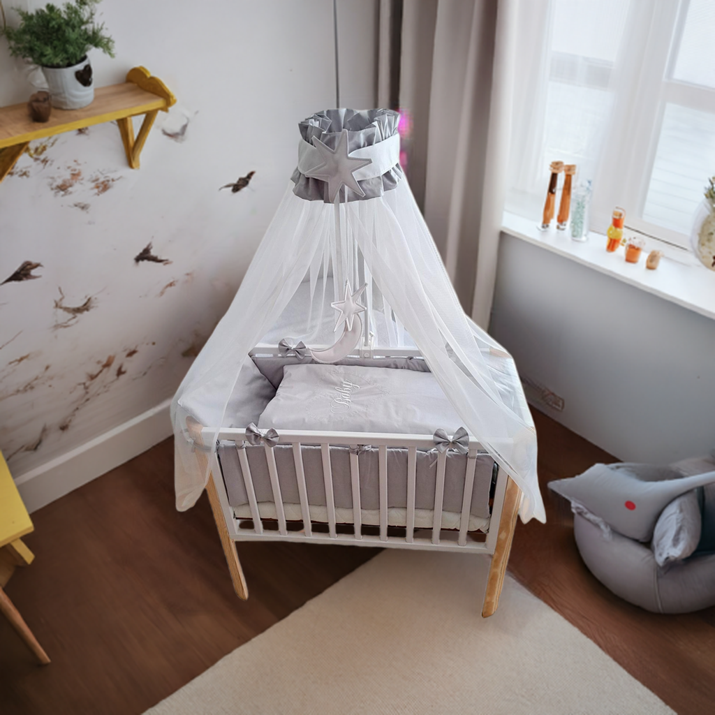 Beistellbett Stubenbett BABY HERZEN Schleifen Grau - babyhafen.de 