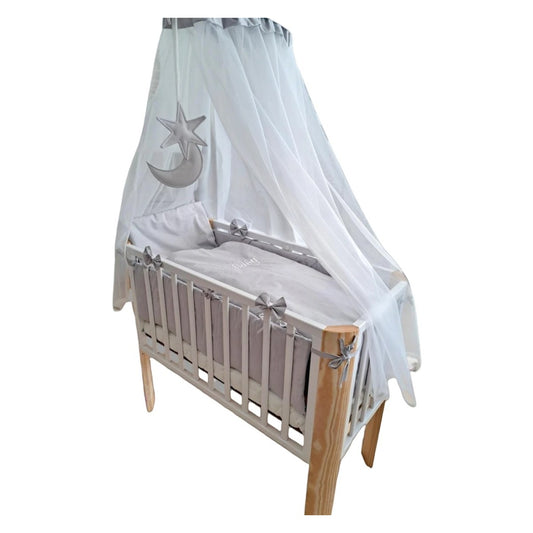 Beistellbett Stubenbett BABY HERZEN Schleifen Grau