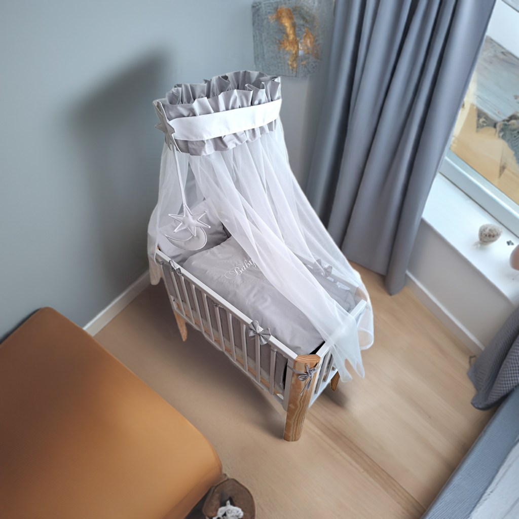 Beistellbett Stubenbett BABY HERZEN Schleifen Grau - babyhafen.de 