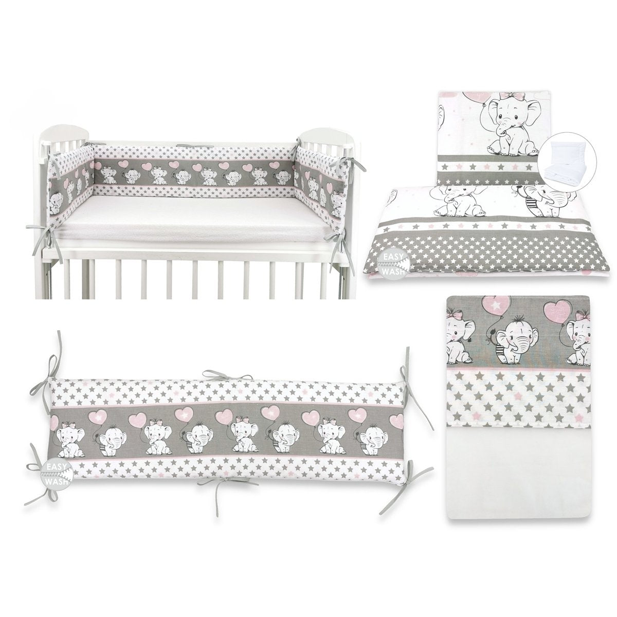 Beistellbett für Neugeborene mit Elefanten Bettwäsche Set und Schaummatratze